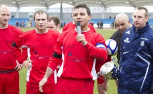 Chris fountain Bradford actor Coronation Street celebraring the 4 -1 win sm.jpg